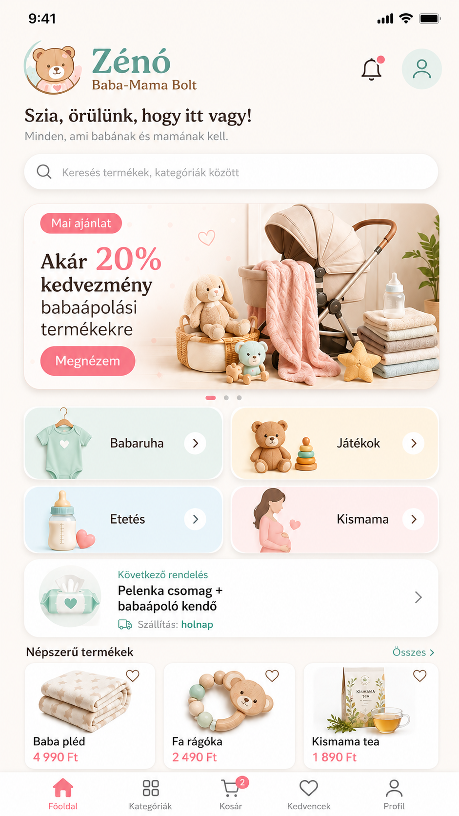 Nap Étterem alkalmazás kezdőképernyője